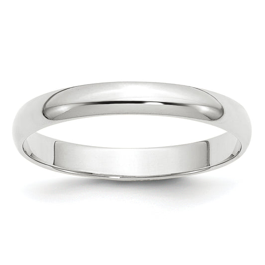 10K White Gold 3mm Lightweight Half Round Wedding Band Size 7.5