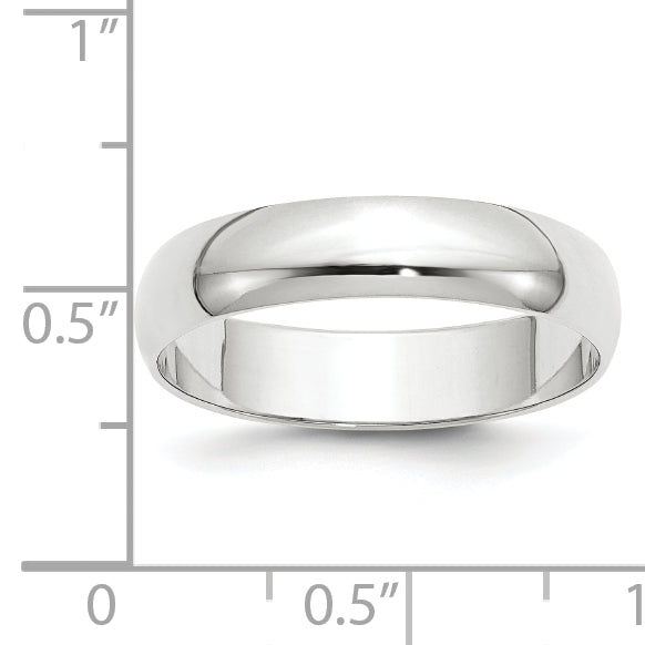10K White Gold 5mm Lightweight Half Round Wedding Band Size 11