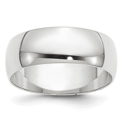 10K White Gold 10Kw 6.5mm Lightweight Half Round Band Size 9.5