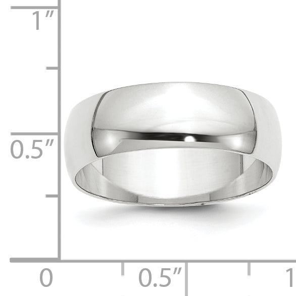 10K White Gold 7mm Lightweight Half Round Wedding Band Size 9