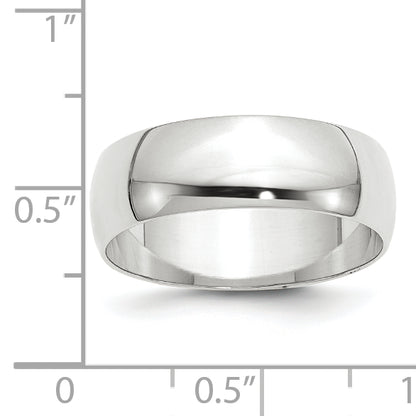 10K White Gold 7mm Lightweight Half Round Wedding Band Size 9