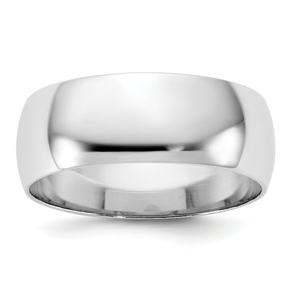 10K White Gold 7mm Lightweight Half Round Wedding Band Size 9