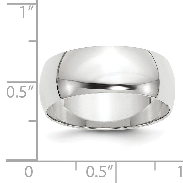 10K White Gold 8mm Lightweight Half Round Wedding Band Size 14