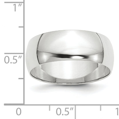 10K White Gold 8mm Lightweight Half Round Wedding Band Size 14