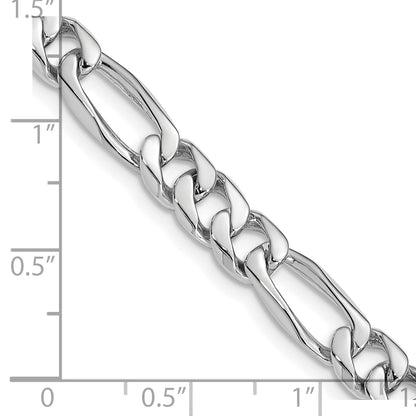 Solid 14K White Gold 22 inch 7mm Hand Polished Figaro Link with Fancy Lobster Clasp Chain Necklace