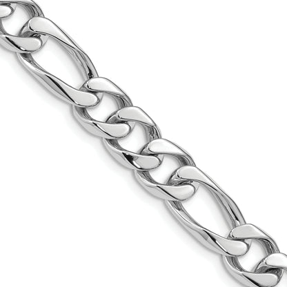 Solid 14K White Gold 22 inch 9mm Hand Polished Figaro Link with Box Catch Clasp Chain Necklace
