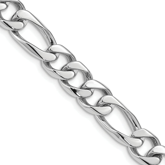 Solid 14K White Gold 22 inch 9mm Hand Polished Figaro Link with Box Catch Clasp Chain Necklace