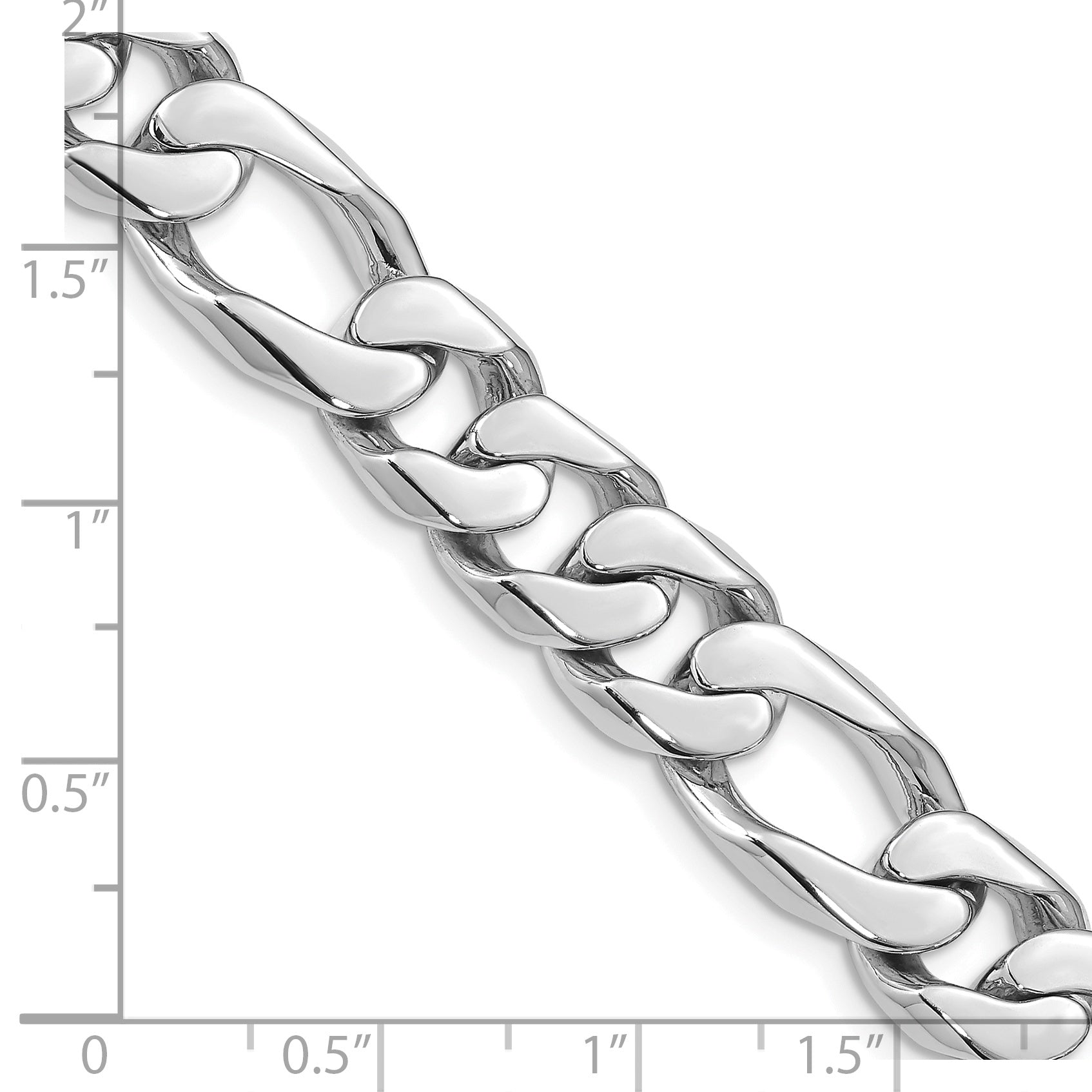 Solid 14K White Gold 24 inch 10mm Hand Polished Figaro Link with Box Catch Clasp Chain Necklace