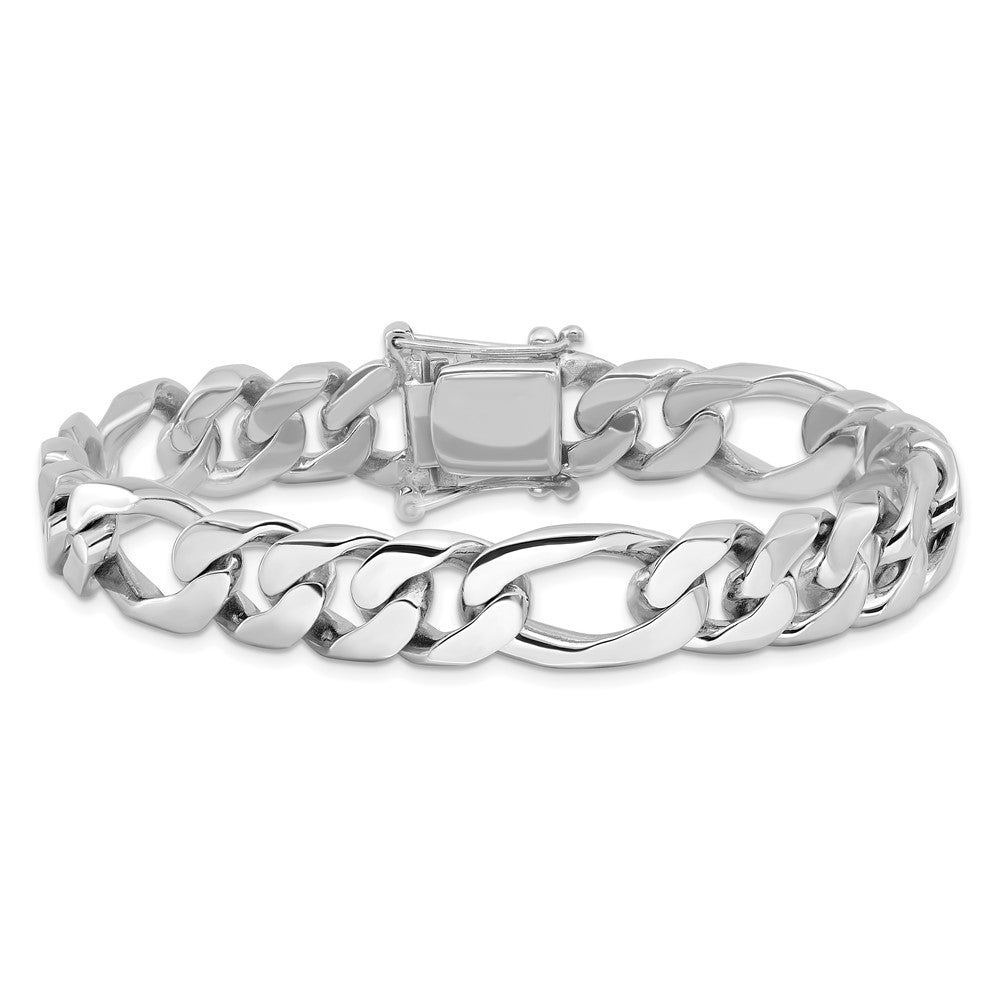 14K White Gold 10mm Hand-Polished Figaro Link Chain Bracelet