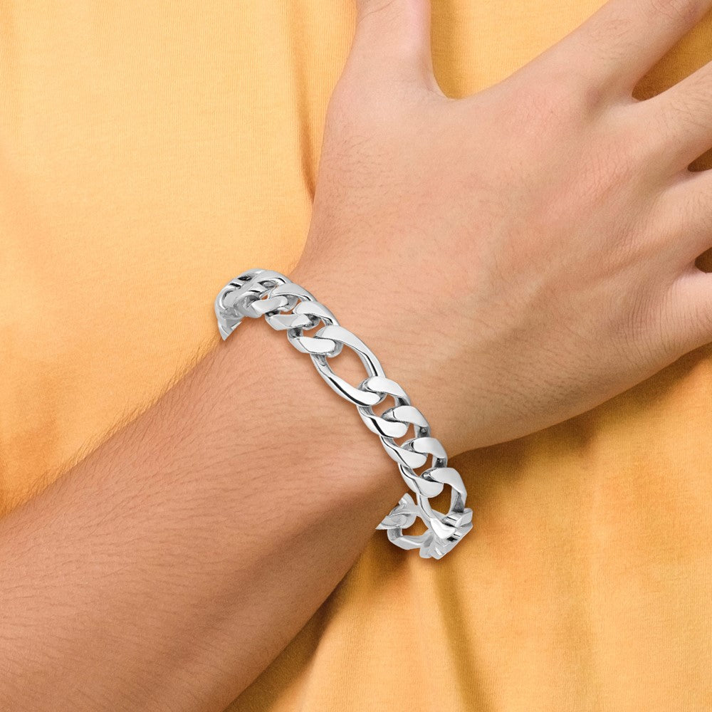 14K White Gold 10mm Hand-Polished Figaro Link Chain Bracelet