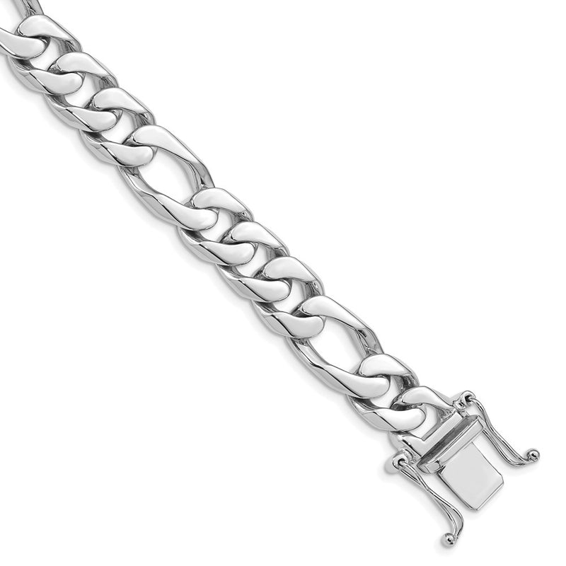 14K White Gold 10mm Hand-Polished Figaro Link Chain Bracelet