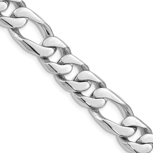 Solid 14K White Gold 24 inch 10mm Hand Polished Figaro Link with Box Catch Clasp Chain Necklace