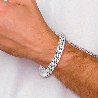 14k White Gold 10.8mm Hand-polished Rounded Curb Link Chain Bracelet