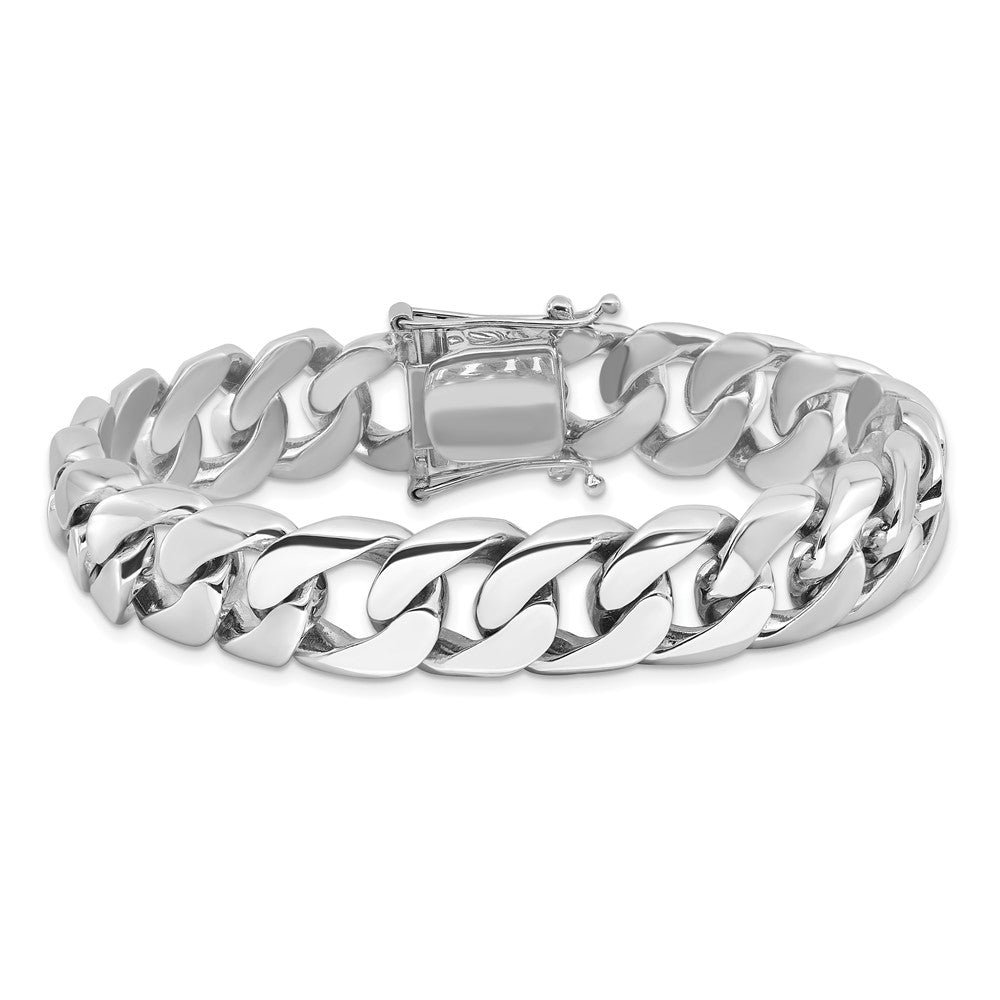 14k White Gold 13.4mm Hand-polished Rounded Curb Link Chain Bracelet