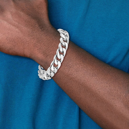 14k White Gold 13.4mm Hand-polished Rounded Curb Link Chain Bracelet