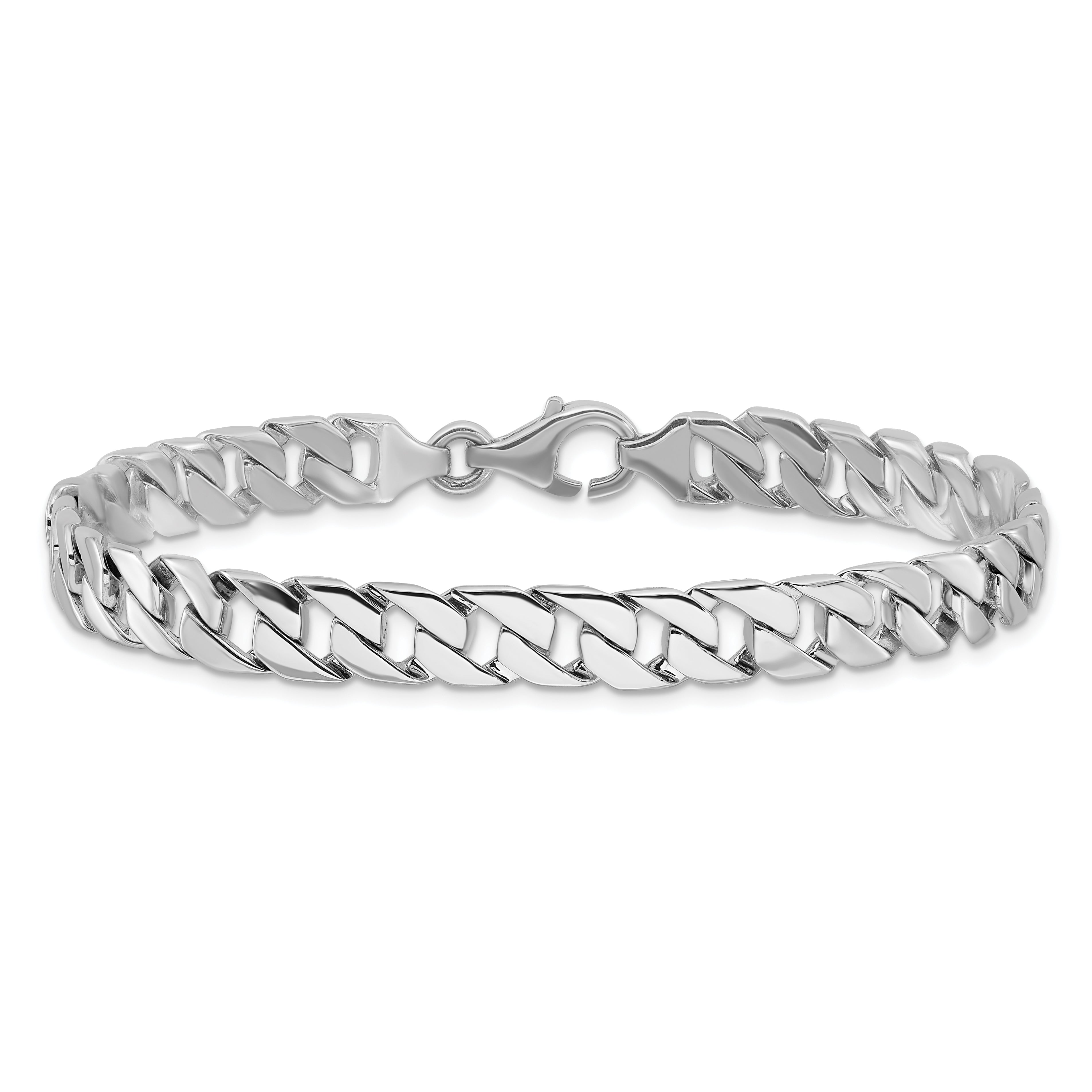 Solid 14K White Gold 8 inch 7.4mm Hand Polished Fancy Link with Fancy Lobster Clasp Bracelet