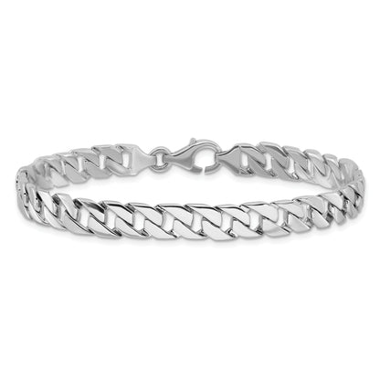 Solid 14K White Gold 8 inch 7.4mm Hand Polished Fancy Link with Fancy Lobster Clasp Bracelet