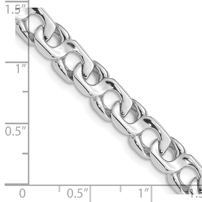 Solid 14K White Gold  20 inch 7.4mm Hand Polished Fancy Link with Fancy Lobster Clasp Chain Necklace