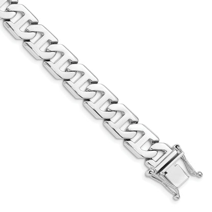 Solid 14K White Gold 9 inch 8.5mm Hand Polished Fancy Link with Box Catch Clasp Bracelet