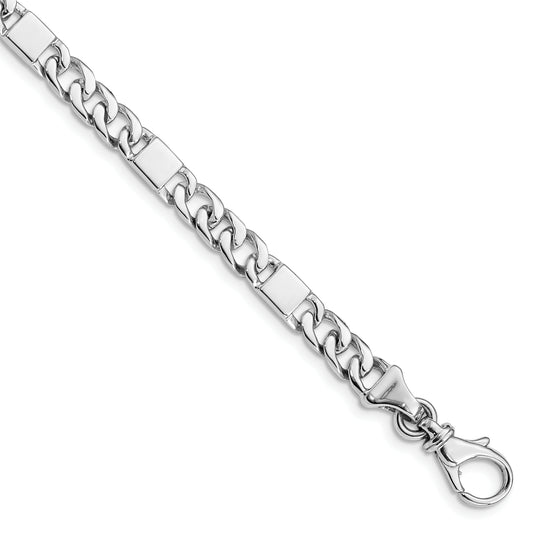 Solid 14K White Gold 9 inch 5.6mm Hand Polished Fancy Link with Fancy Lobster Clasp Bracelet