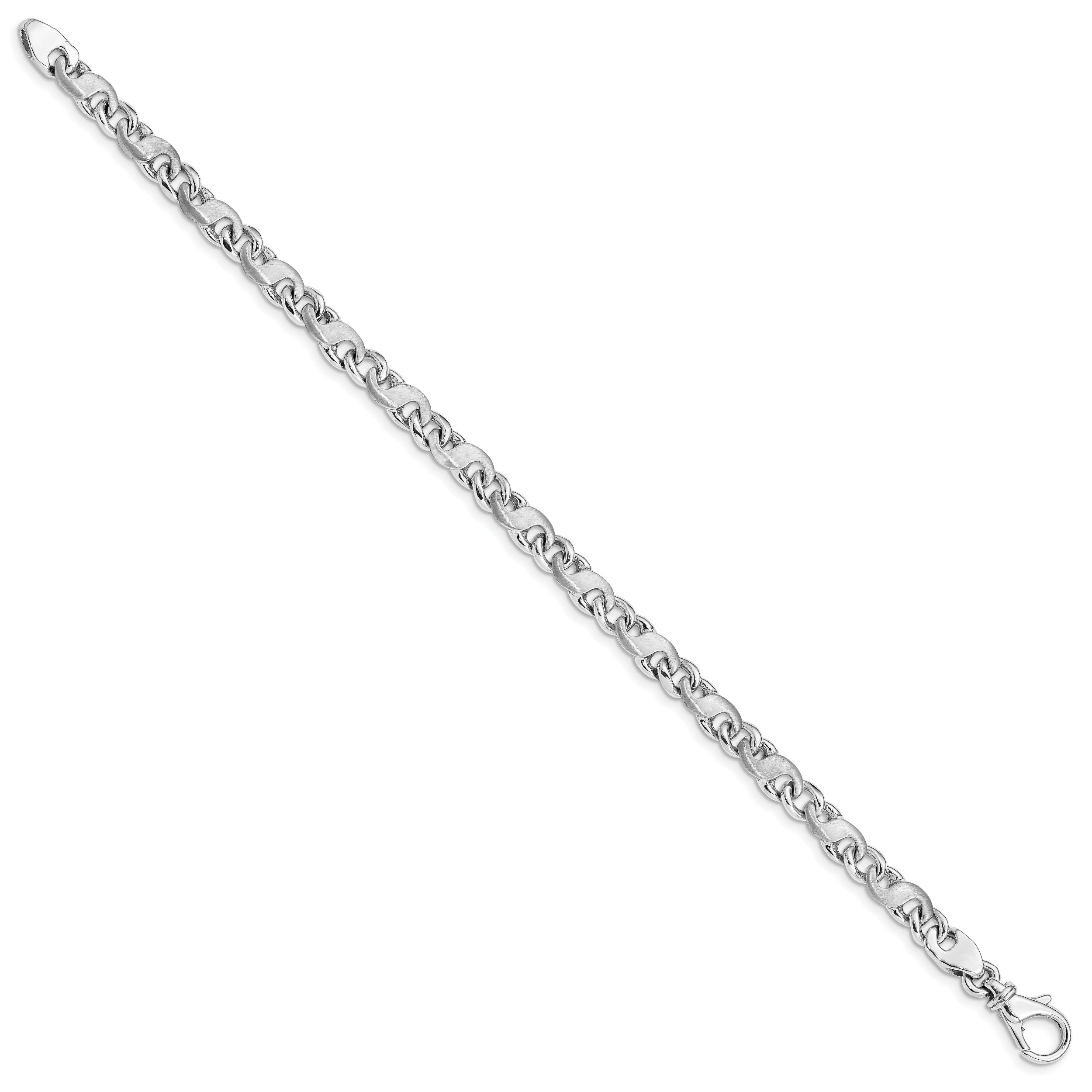 Solid 14K White Gold 9 inch 5.4mm Hand Polished and Satin Fancy S-Link with Fancy Lobster Clasp Bracelet