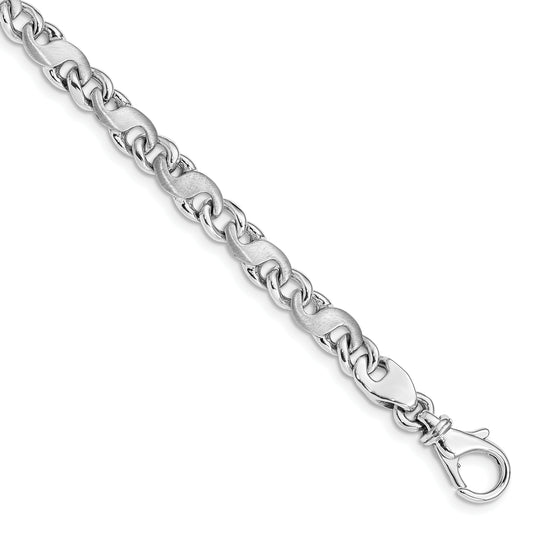 Solid 14K White Gold 9 inch 5.4mm Hand Polished and Satin Fancy S-Link with Fancy Lobster Clasp Bracelet