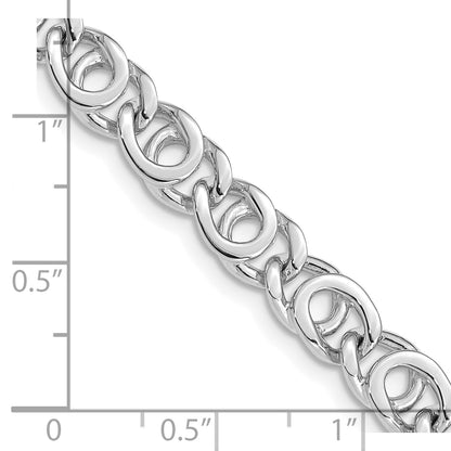 Solid 14K White Gold 24 inch 7mm Hand Polished Fancy Link with Fancy Lobster Clasp Chain Necklace