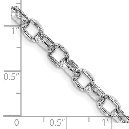 Solid 14K White Gold 8.5 inch 5mm Hand Polished with Ridged Edge Fancy Link Fancy Lobster Clasp Bracelet