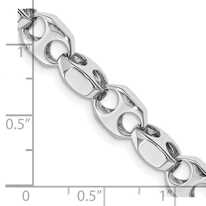 Solid 14K White Gold 9 inch 7.2mm Hand Polished Fancy Link with Fancy Lobster Clasp Bracelet