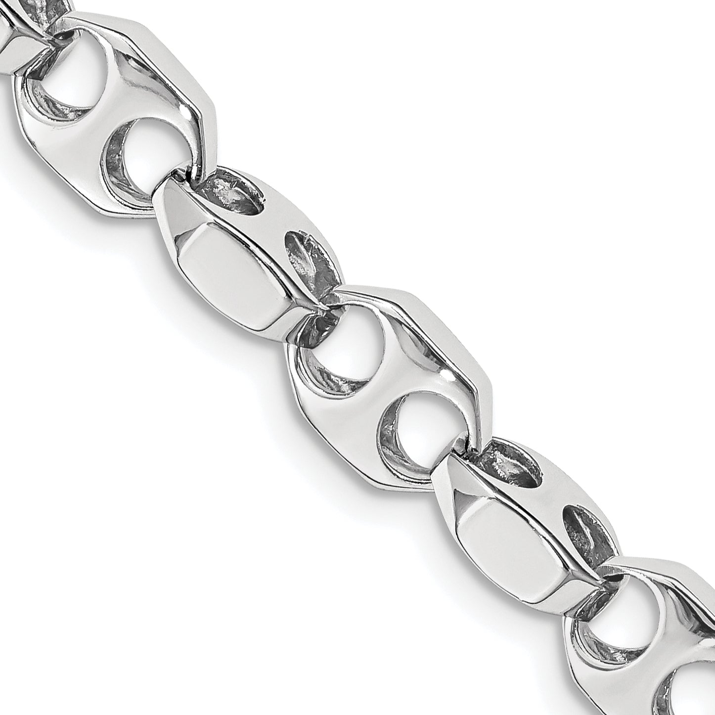 Solid 14K White Gold 9 inch 7.2mm Hand Polished Fancy Link with Fancy Lobster Clasp Bracelet