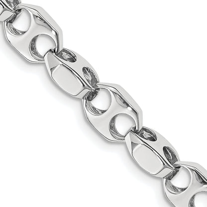 Solid 14K White Gold 9 inch 7.2mm Hand Polished Fancy Link with Fancy Lobster Clasp Bracelet