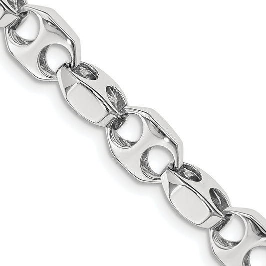 Solid 14K White Gold 9 inch 7.2mm Hand Polished Fancy Link with Fancy Lobster Clasp Bracelet