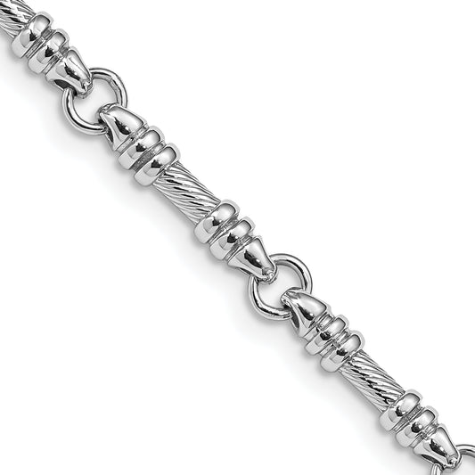 Solid 14K White Gold 24 inch 3.5mm Hand Polished and Textured Fancy Link with Fancy Lobster Clasp Chain Necklace