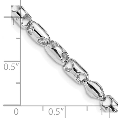 Solid 14K White Gold 7 inch 4.1mm Polished Fancy Barrel Link with Fancy Lobster Clasp Chain Bracelet