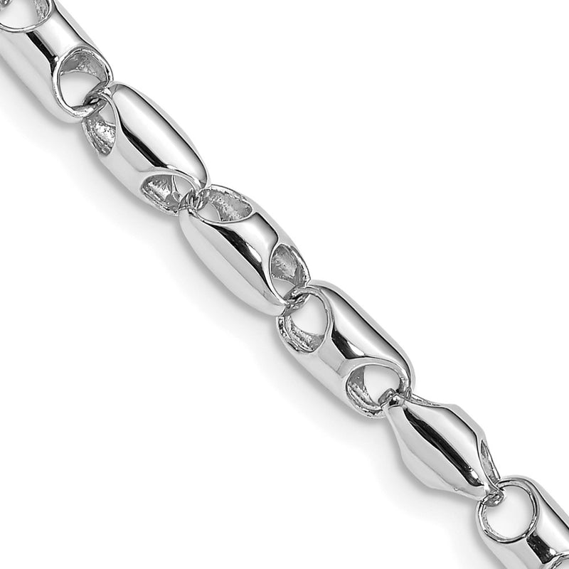Solid 14K White Gold 22 inch 4.1mm Polished Fancy Barrel Link with Fancy Lobster Clasp Chain Necklace