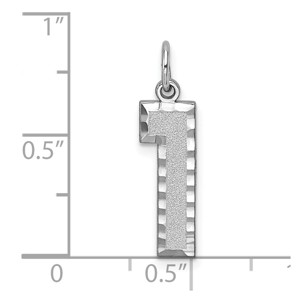 14k White Gold 14kw Large Brushed Diamond-cut  Number 1 Charm