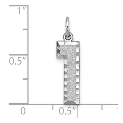 14k White Gold 14kw Large Brushed Diamond-cut  Number 1 Charm