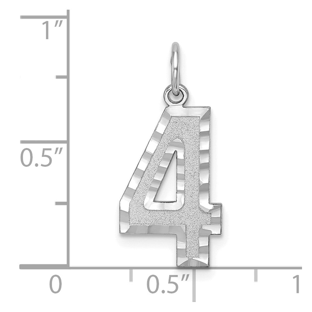 14k White Goldw Large Brushed Diamond-cut Number 4 Charm