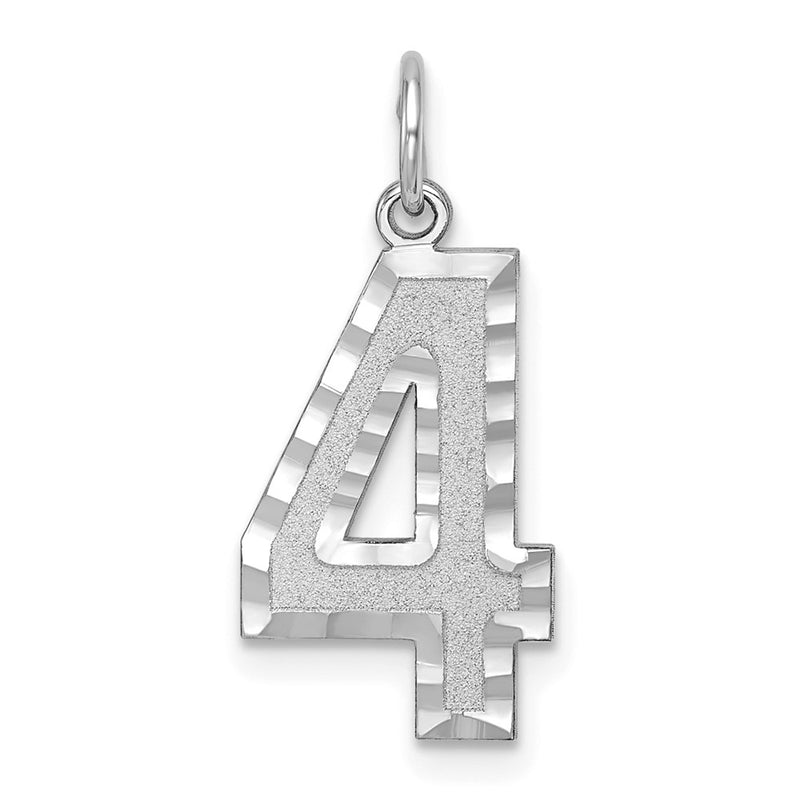 14k White Goldw Large Brushed Diamond-cut Number 4 Charm