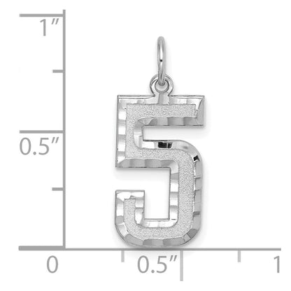 14k White Goldw Large Brushed Diamond-cut  Number 5 Charm
