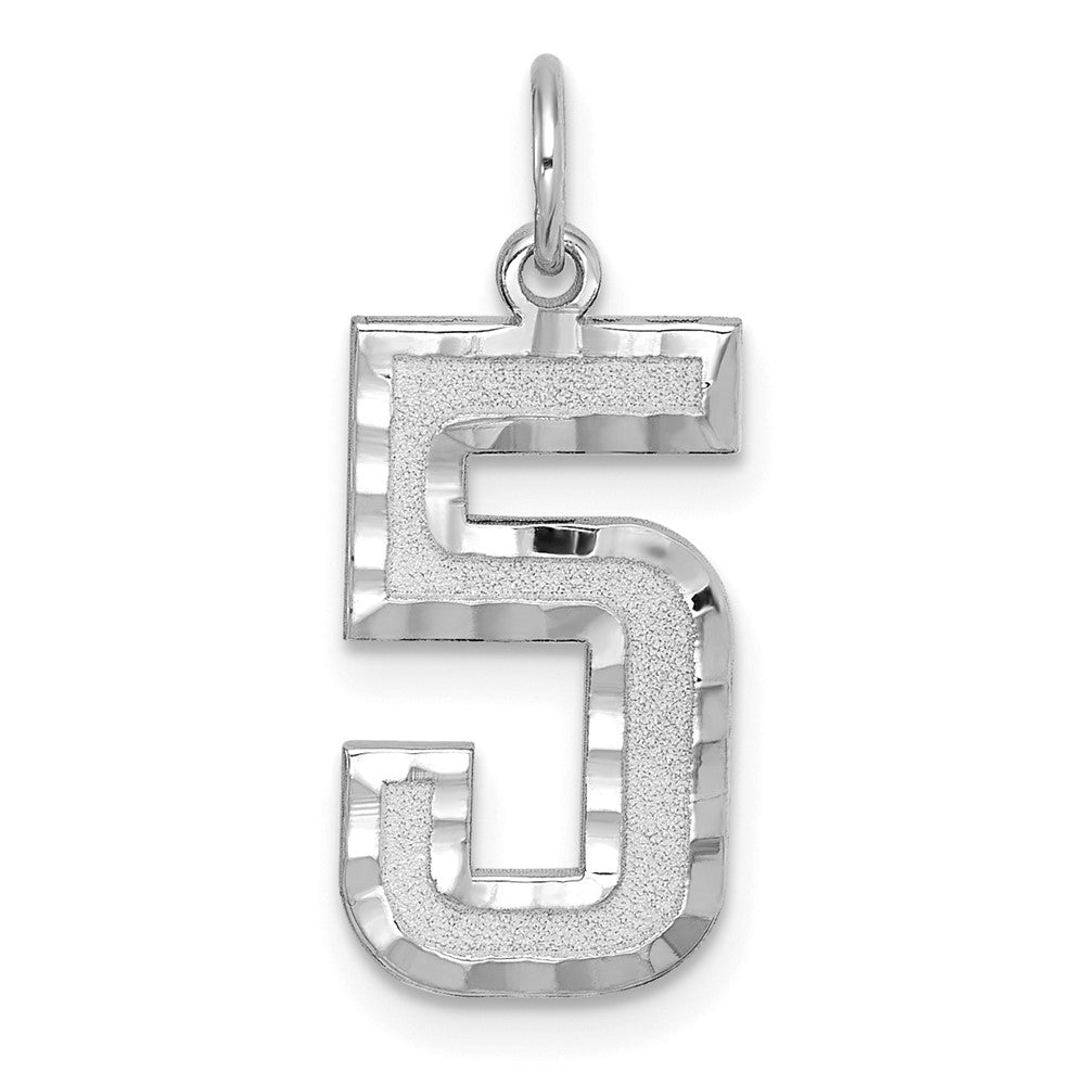 14k White Goldw Large Brushed Diamond-cut  Number 5 Charm