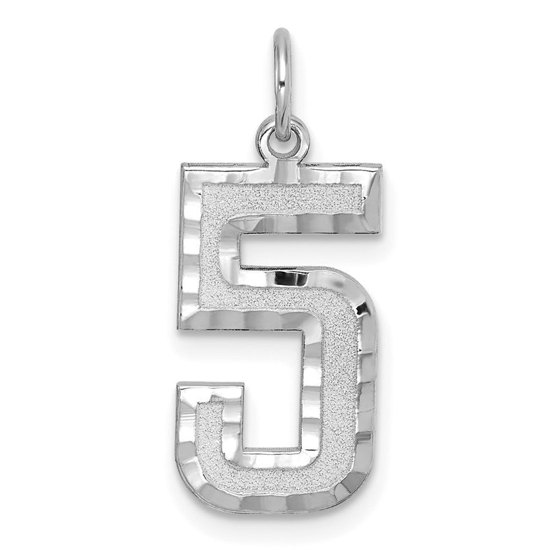 14k White Goldw Large Brushed Diamond-cut  Number 5 Charm