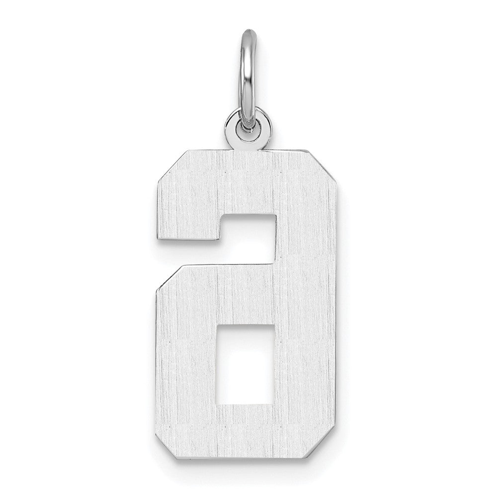 14k White Goldw Large Brushed Diamond-cut  Number 6 Charm