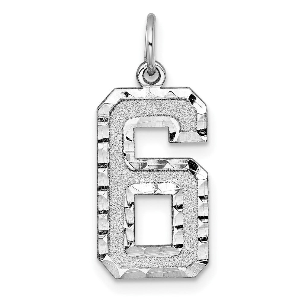 14k White Goldw Large Brushed Diamond-cut  Number 6 Charm
