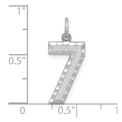 14k White Gold 14kw Large Brushed Diamond-cut  Number 7 Charm