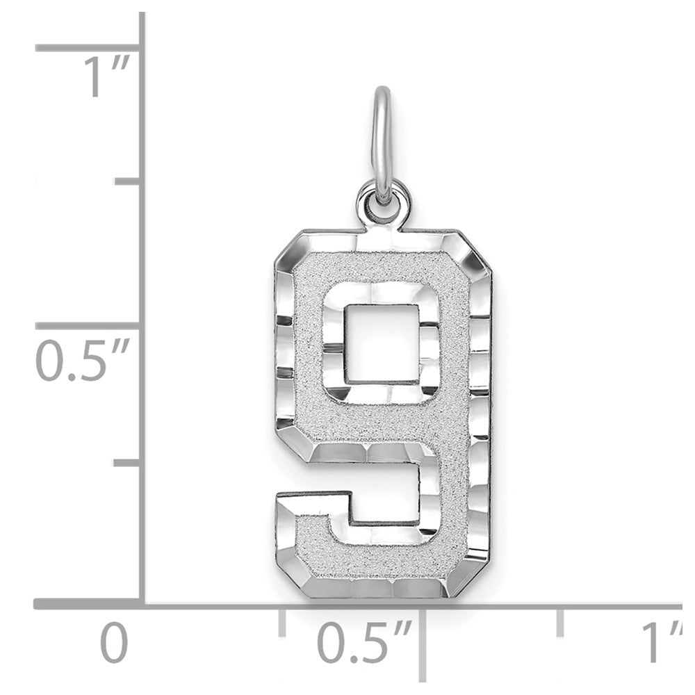 14k White Goldw Large Brushed Diamond-cut  Number 9 Charm