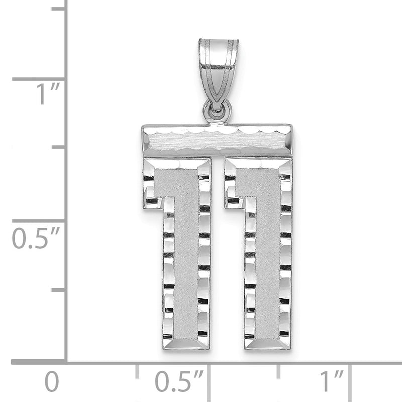 14k White Goldw Large Brushed Diamond-cut Number 11 Charm