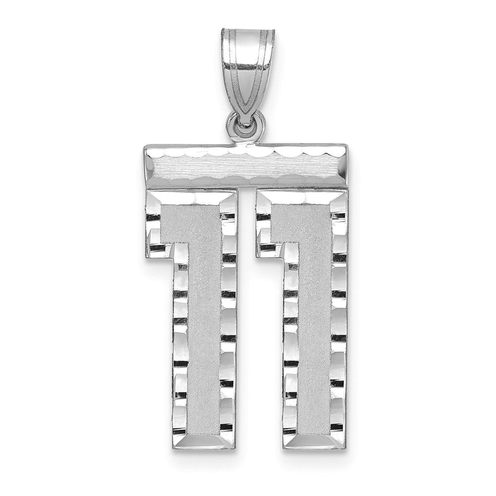 14k White Goldw Large Brushed Diamond-cut Number 11 Charm