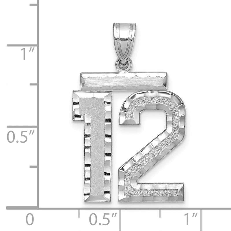 14k White Goldw Large Brushed Diamond-cut Number 12 Charm