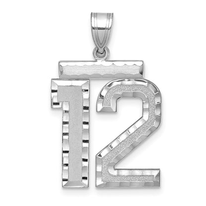 14k White Goldw Large Brushed Diamond-cut Number 12 Charm